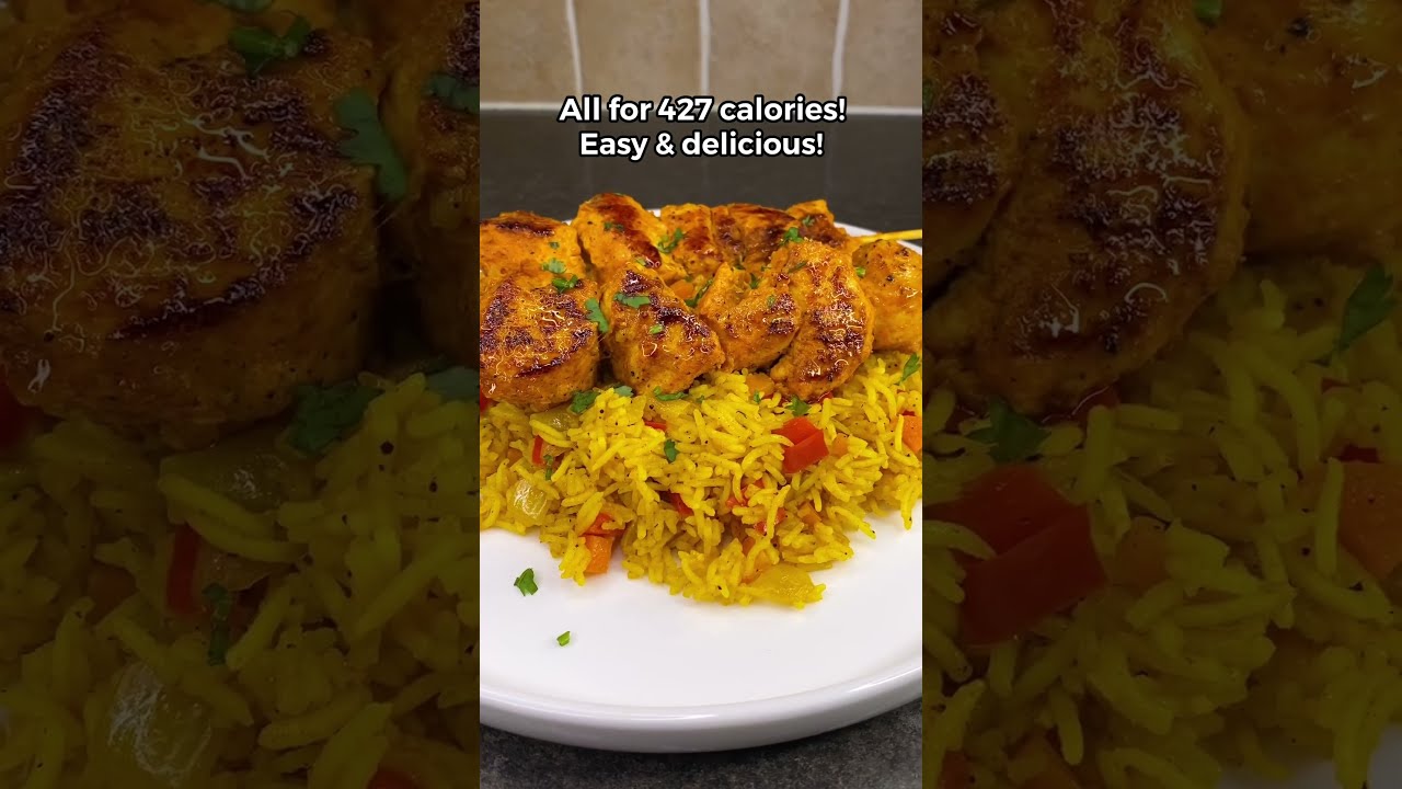 High Protein Chicken Kebabs with Spiced Rice