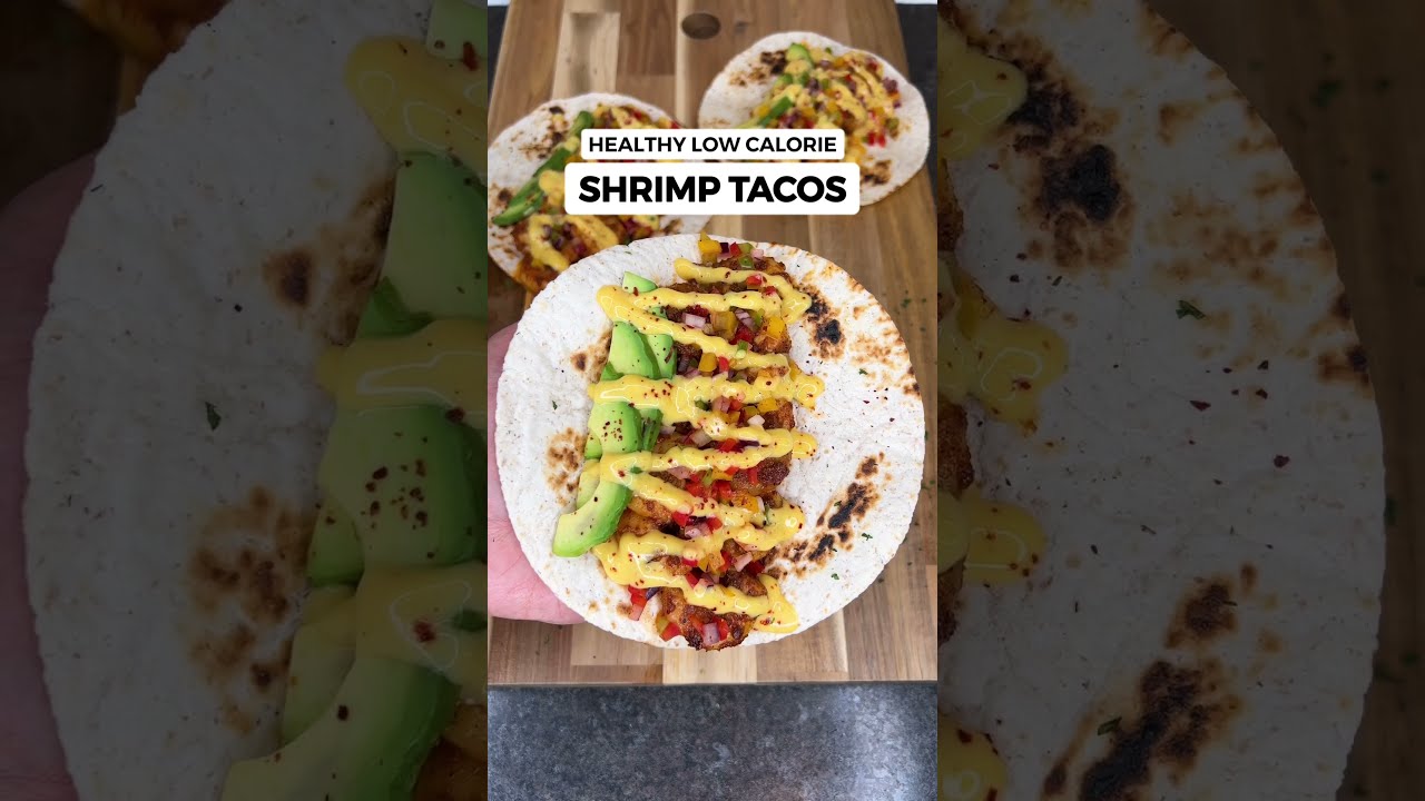 Healthy Low Calorie Shrimp Tacos with Mango Sauce