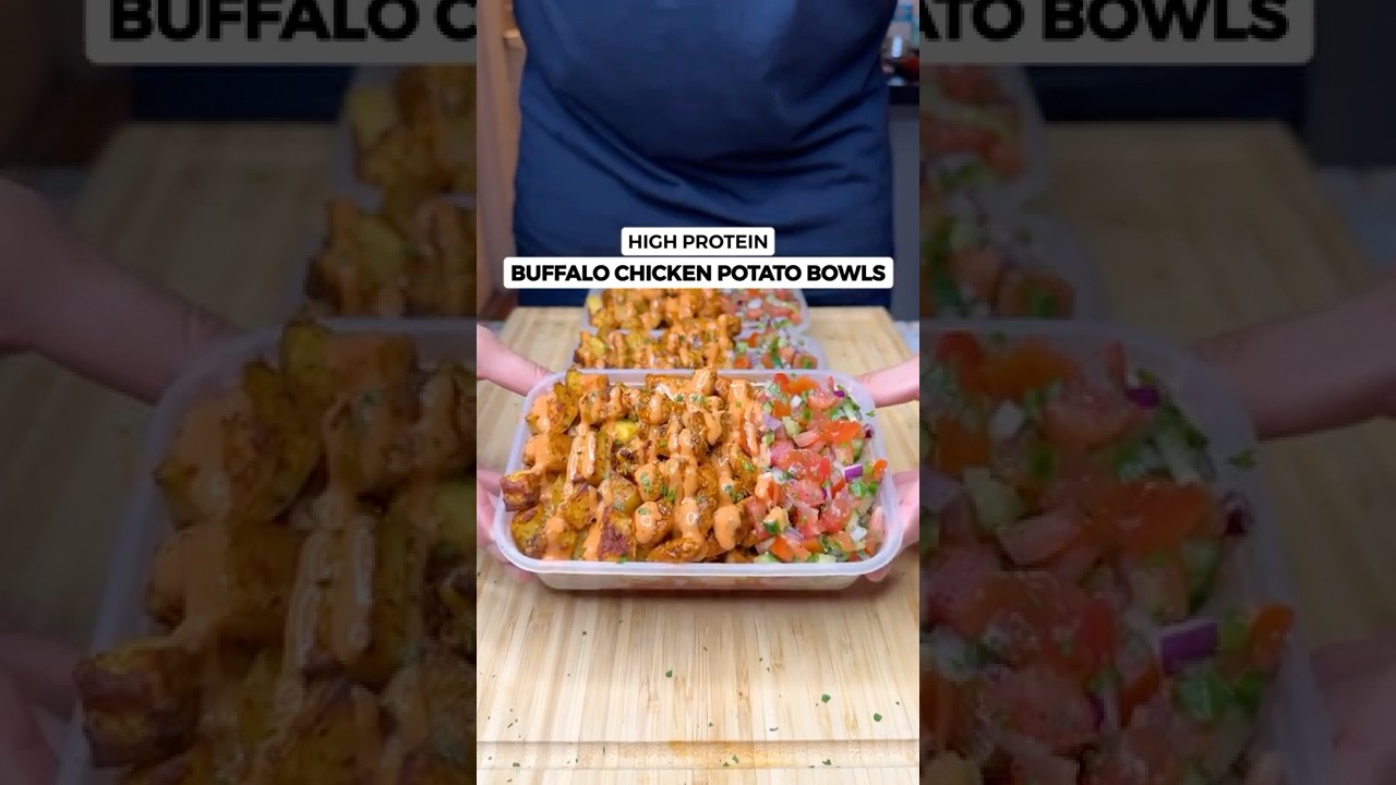 High Protein Buffalo Chicken Potato Bowls