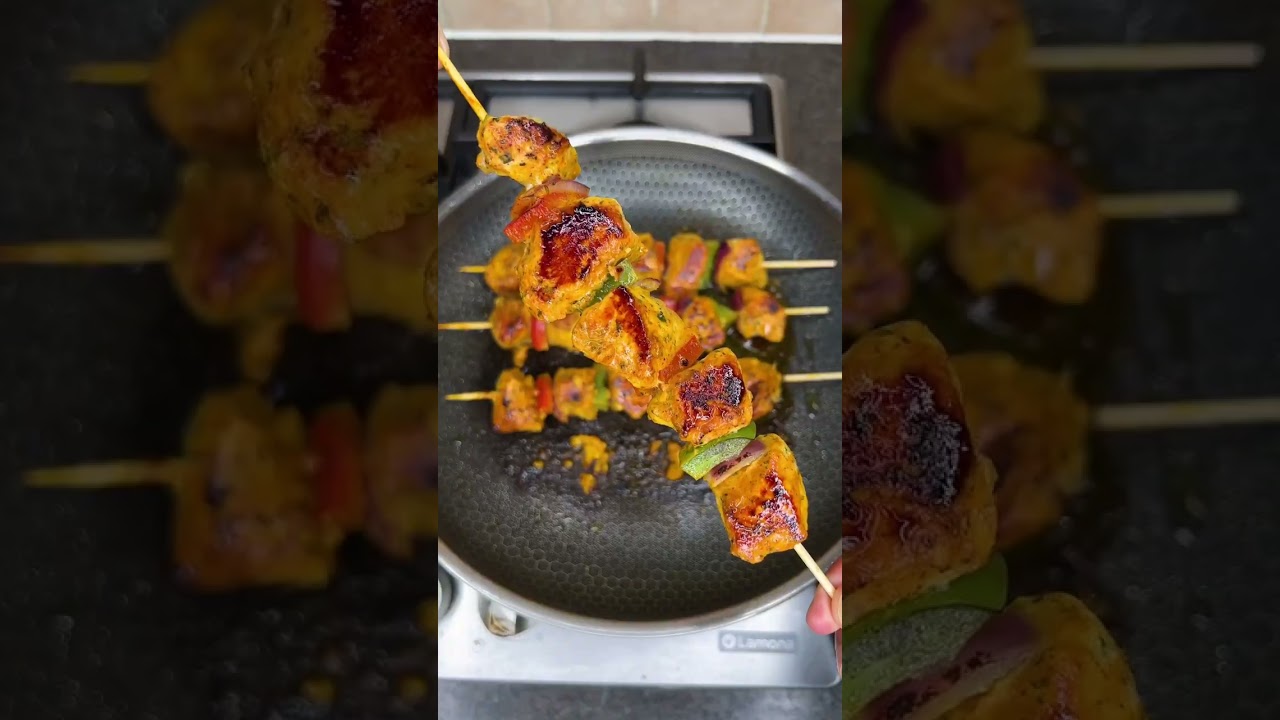 Lemon Garlic Chicken Kebabs with Spiced Rice