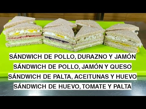 4 Peruvian Triple Sandwiches for Business: Chicken-Peach, Ham-Cheese-Chicken, Egg-Avocado-Olive, and Egg-Tomato