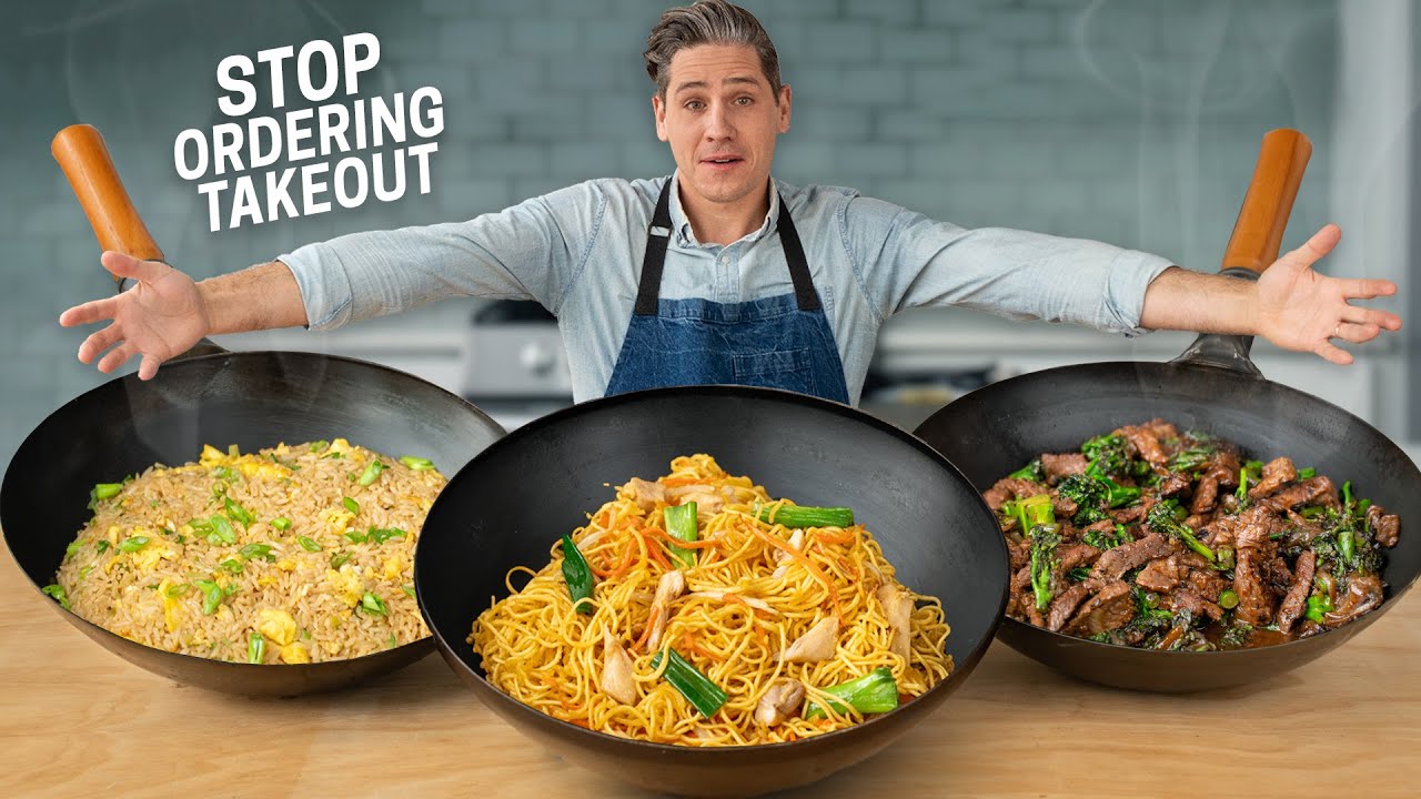 3 American Chinese Takeout Dishes at Home (Fried Rice, Beef & Broccoli, Dry Fried Noodles)