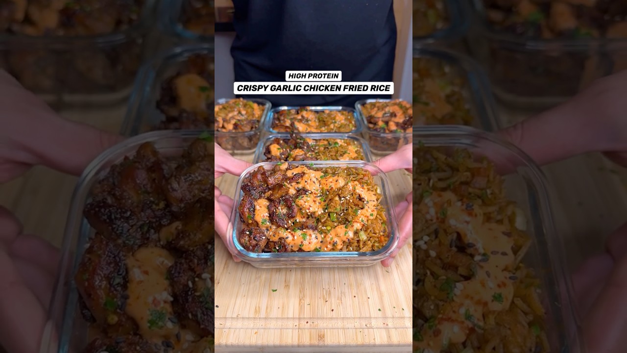 Crispy Garlic Chicken Fried Rice (High Protein, 592 cal)