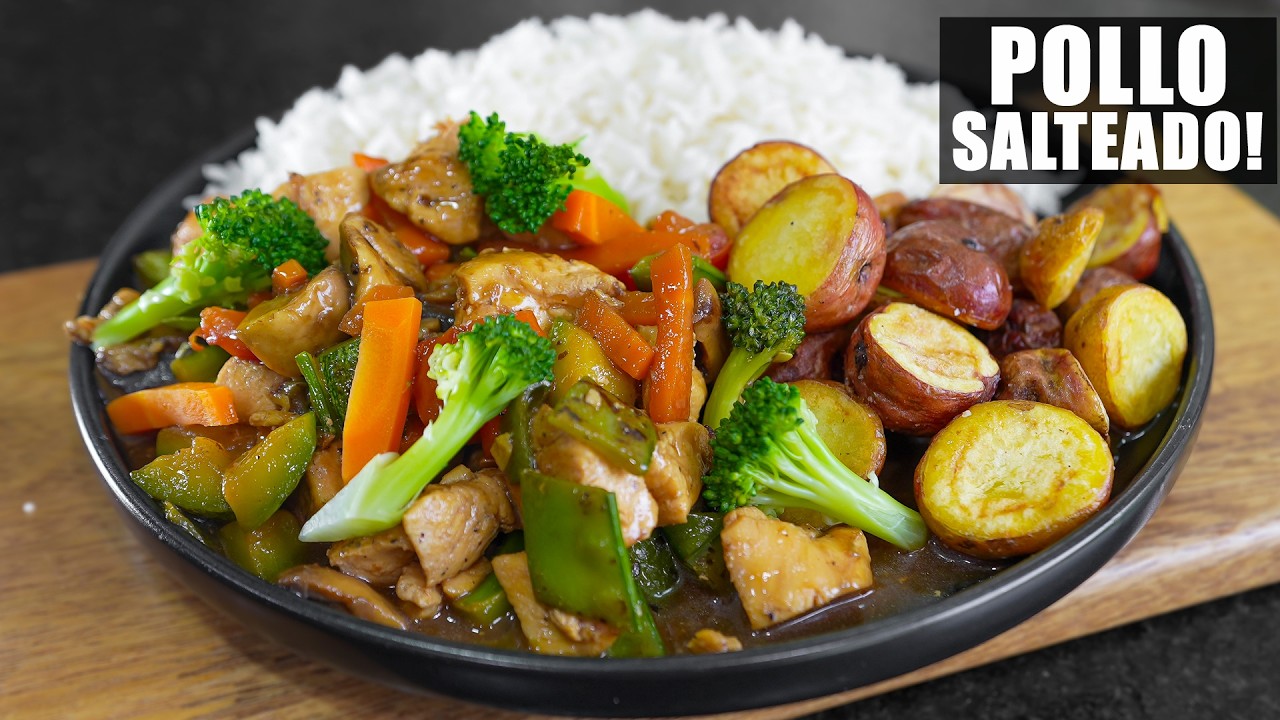 Chicken and Vegetable Stir-Fry with Fried Potatoes and Rice
